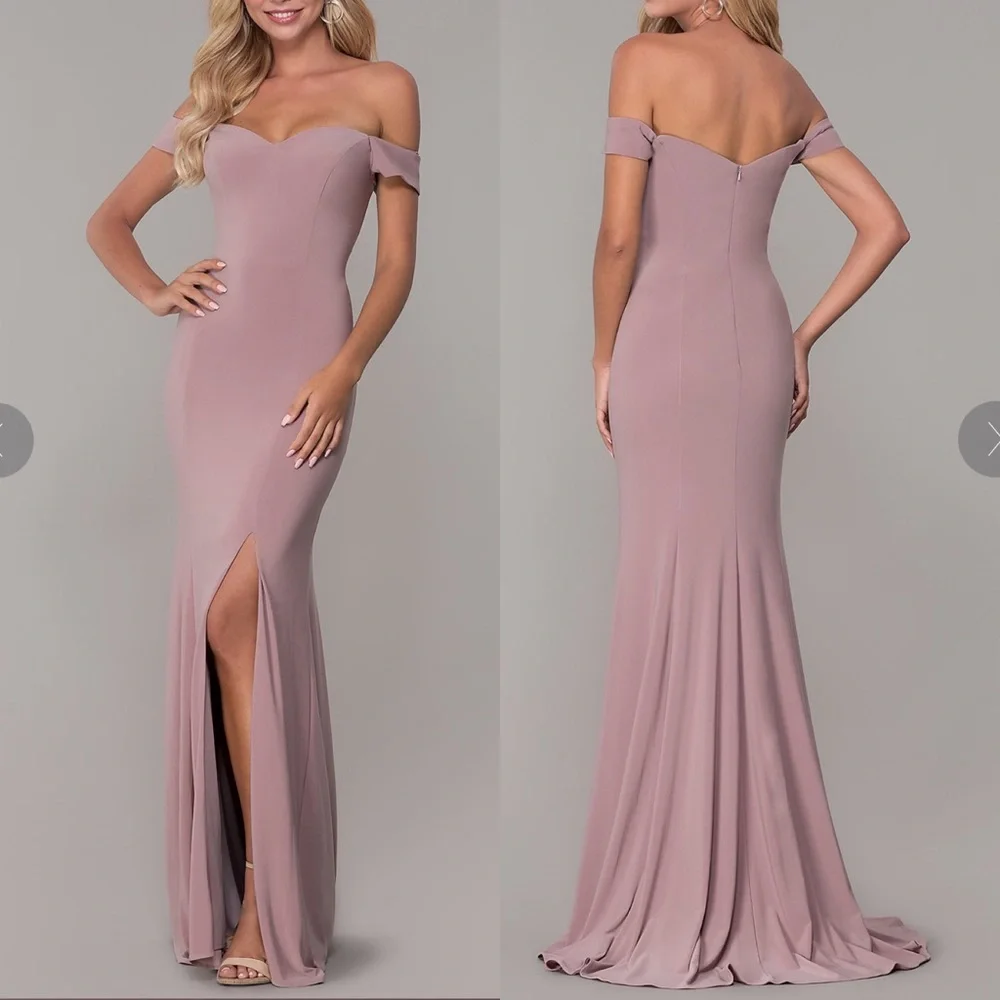Dusty pink off shoulder prom party dress - Picture 2 of 3